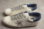 Golden Goose Distressed White Leather Sneakers with Blue Heel Tab crossreps