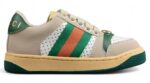 Gucci Beige Leather Sneakers with Green and Red Web Stripe crossreps