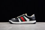 Gucci Black Leather Sneakers with Green and Red Web Stripe crossreps