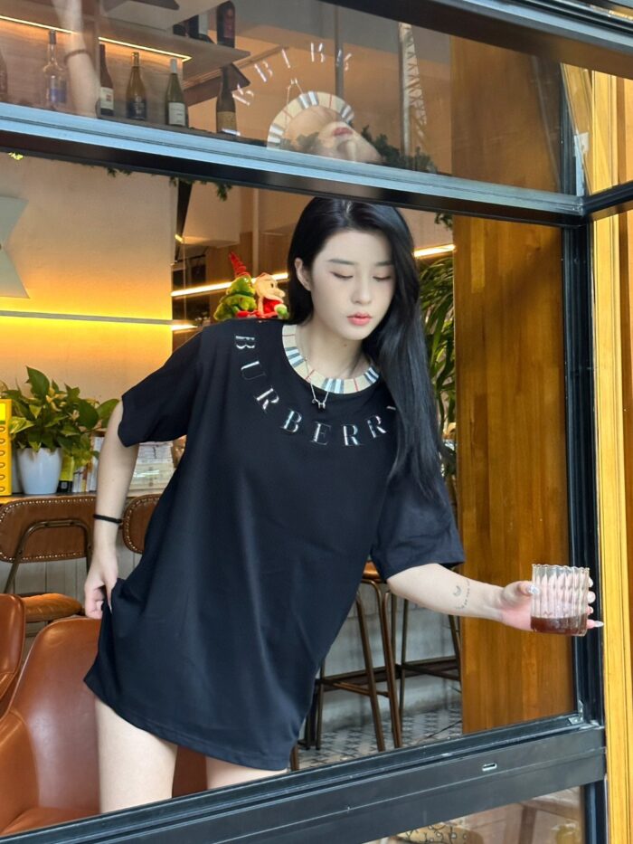 24ss Plaid Neckline Embroidery Logo T-Shirt crossreps