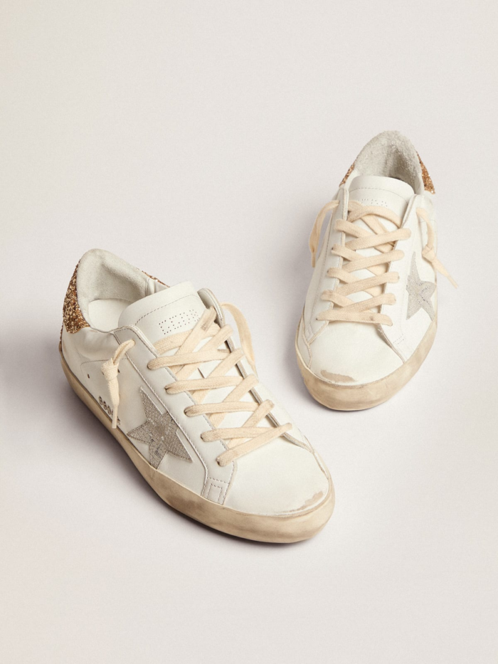 Super-Star sneakers with snake-print silver leather star and gold glitter heel tab crossreps