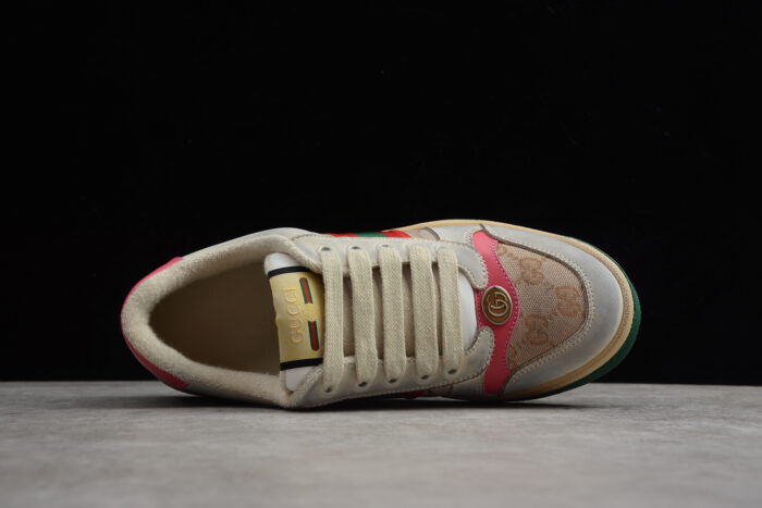 Gucci Screener Leather and Suede Sneaker with Web Stripe and Pink crossreps