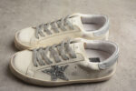 Golden Goose Distressed White Leather Sneakers with Grey Laces and Silver Heel Tab crossreps