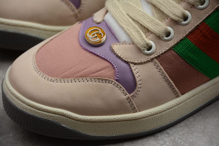 Gucci Screener Leather and Suede Sneaker with Web Stripe crossreps