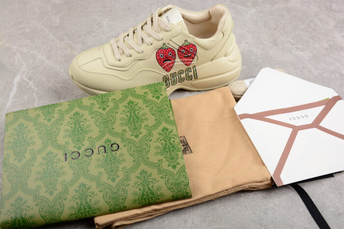 Gucci Rhyton Sneaker with Strawberry Cartoon Print crossreps