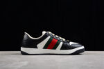 Gucci Black Leather Sneakers with Green and Red Web Stripe crossreps