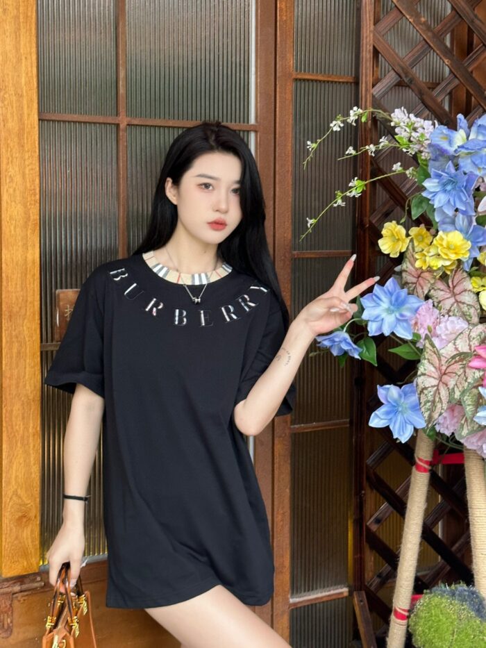 24ss Plaid Neckline Embroidery Logo T-Shirt crossreps