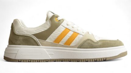 Gucci Olive Green and White Sneakers with Orange Stripes crossreps