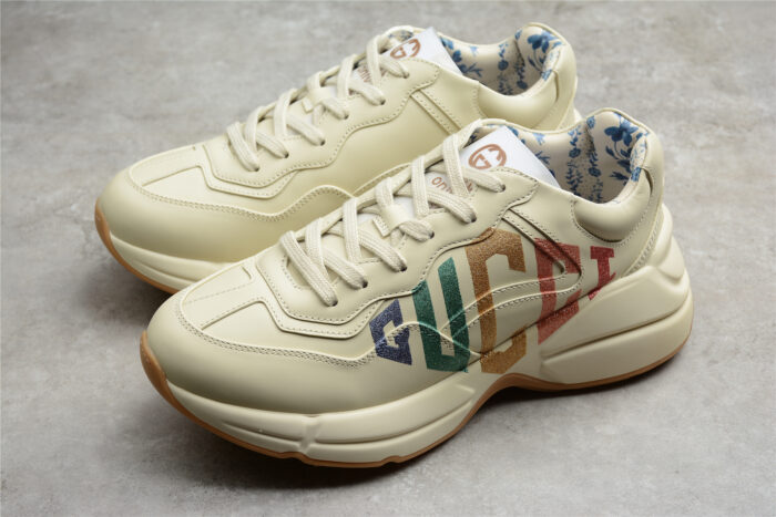 Gucci Rhyton Leather Sneaker with Multicolor Gucci Print crossreps