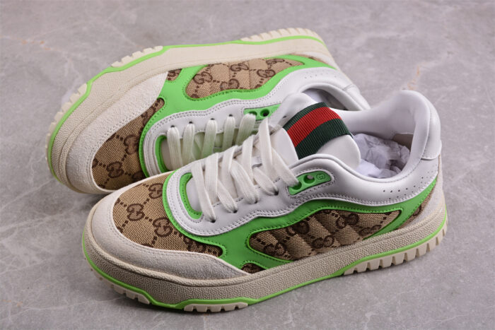 Gucci Tennis 1977 Sneakers - White, Brown, and Neon Green crossreps