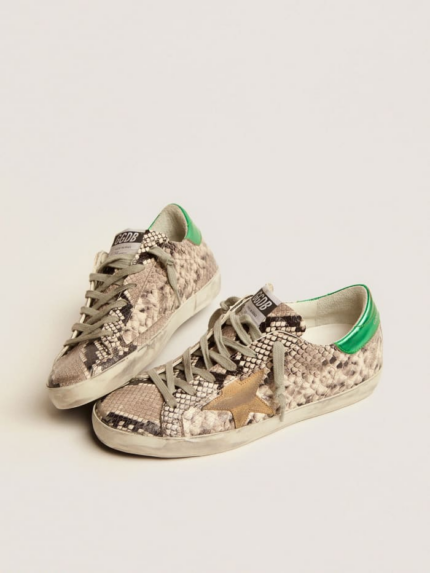 Super-Star LTD sneakers with snake-print leather upper and green laminated leather heel tab crossreps