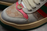 Gucci Screener Leather and Suede Sneaker with Web Stripe and Pink crossreps