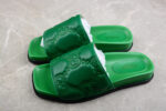 Gucci Green Leather Slide Sandals with Embossed Logo crossreps