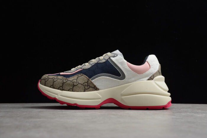 Gucci Rhyton Mixed-Material Sneaker with Pink and Navy Accents crossreps