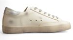 Golden Goose Distressed White Leather Sneakers with Grey Laces and Silver Heel Tab crossreps