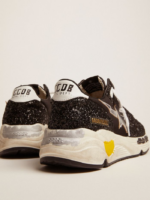 Running Sole sneakers in black nylon and glitter with silver laminated leather star crossreps