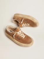 Space-Star shoes in tobacco-colored suede with shearling lining crossreps