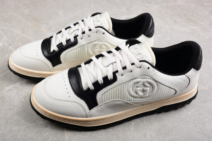 Gucci White and Black Leather Sneakers with Embossed GG Logo crossreps