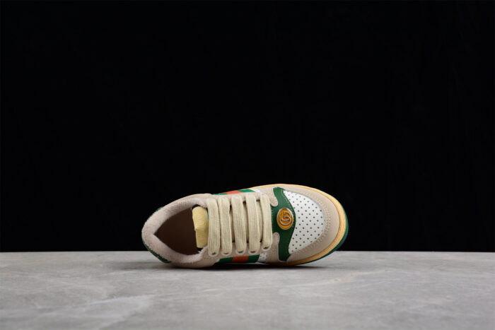 Gucci Beige Leather Sneakers with Green and Red Web Stripe crossreps