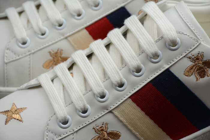 Gucci Ace Embroidered Sneaker with Bee and Star Motif (Red, White, and Blue Stripes) crossreps