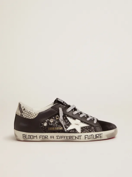 Super-Star sneakers with glitter and handwritten lettering crossreps