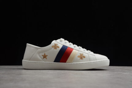 Gucci Ace Embroidered Sneaker with Bee and Star Motif (Red, White, and Blue Stripes) crossreps