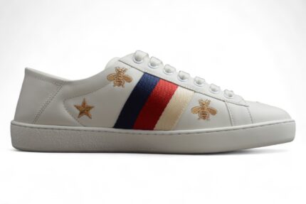 Gucci Ace Embroidered Sneaker with Bee and Star Motif (Red, White, and Blue Stripes) crossreps