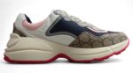 Gucci Rhyton Mixed-Material Sneaker with Pink and Navy Accents crossreps