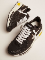 Running Sole sneakers in black nylon and glitter with silver laminated leather star crossreps