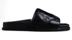 Gucci Black Leather Slide Sandals with Embossed Logo crossreps