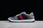 Gucci Grey and Blue Suede Sneakers with Signature Web Stripe crossreps