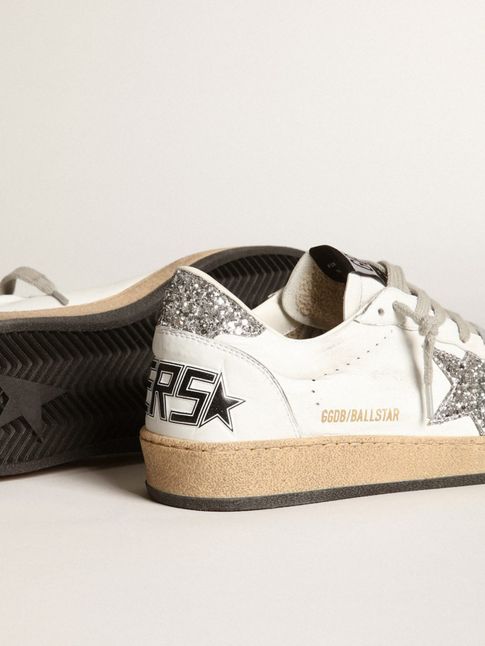 Sneaker Ball Star in nappa bianca con stella e talloncino in glitter argento crossreps