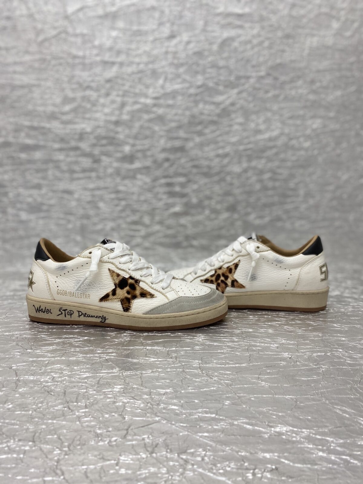 Sneaker Ball Star con stella in cavallino leopardato e talloncino in pelle nera