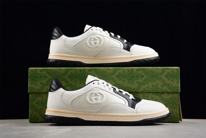 Gucci White and Black Leather Sneakers with Embossed GG Logo crossreps