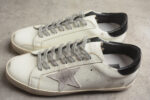 Golden Goose Distressed White Leather Sneakers with Black Heel Tab crossreps