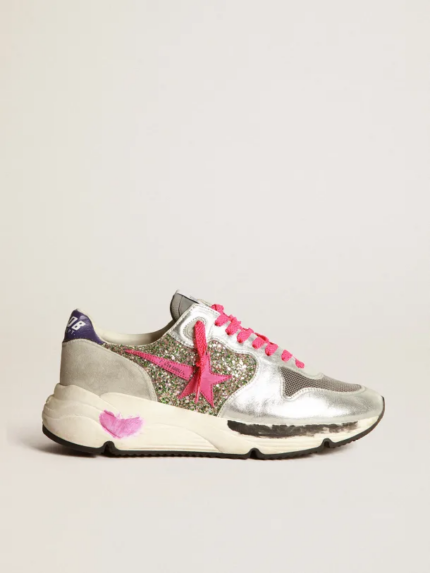 Running Sole sneakers in metallic leather and glitter crossreps