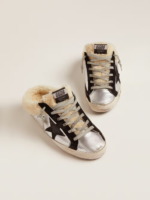Super-Star Sabot in silver laminated leather with black star