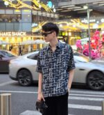 Tie Dye Jacquard Weave Logo Denim T-Shirt