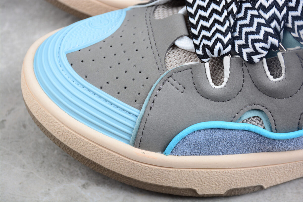 Lanvin Leather Curb Sneakers Blue Grey