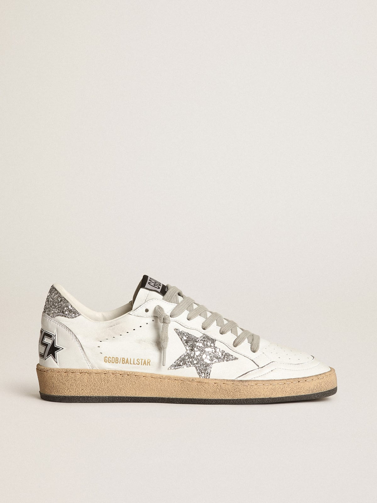 Sneaker Ball Star in nappa bianca con stella e talloncino in glitter argento