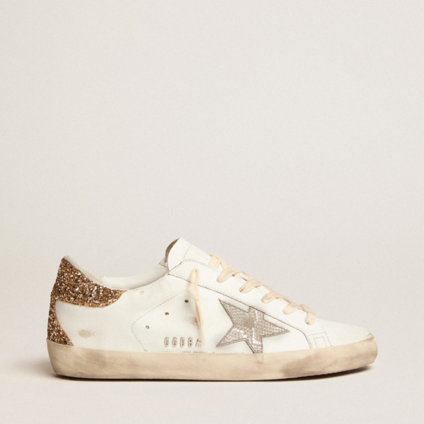 Super-Star sneakers with snake-print silver leather star and gold glitter heel tab