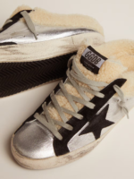 Super-Star Sabot in silver laminated leather with black star