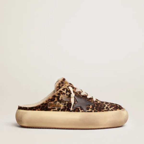 Space-Star Sabot shoes in animal-print pony skin with shearling lining