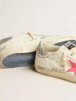 Super-Star LTD with fluorescent lobster suede star and glitter heel tab