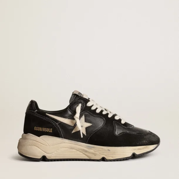 Running Sole sneakers in black nappa leather and suede with white leather star