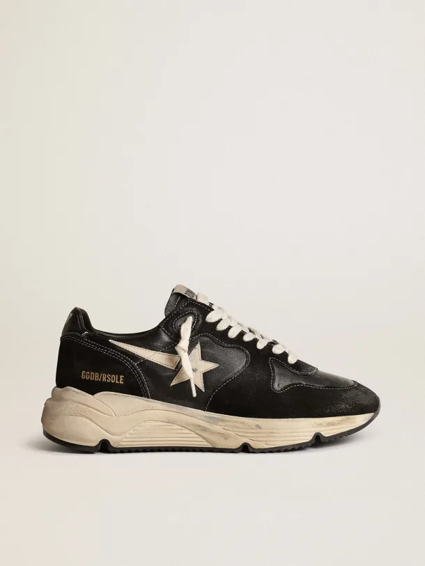 Running Sole sneakers in black nappa leather and suede with white leather star