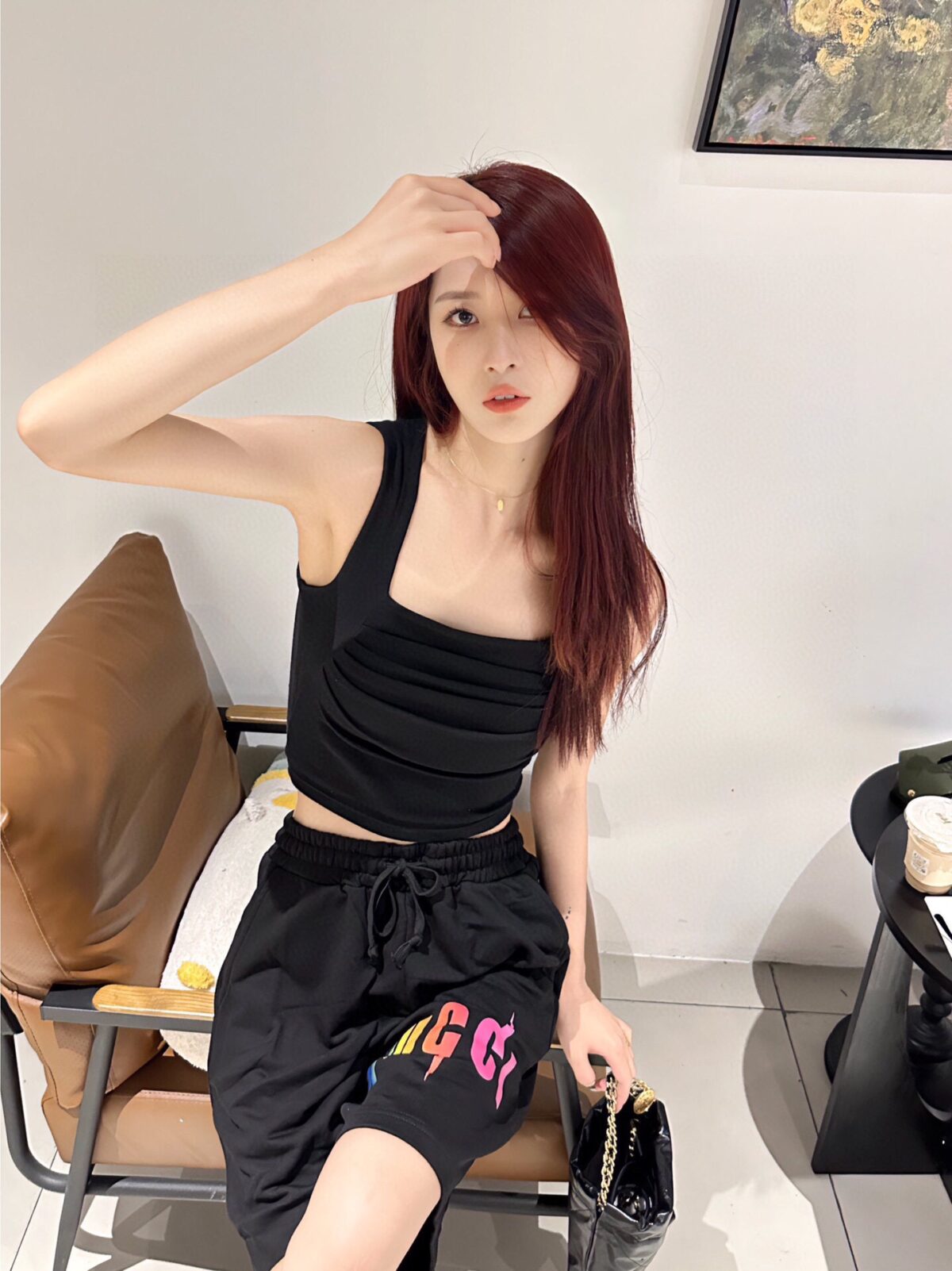 23ss Rainbow Gradual Change Color Lightning Logo Short