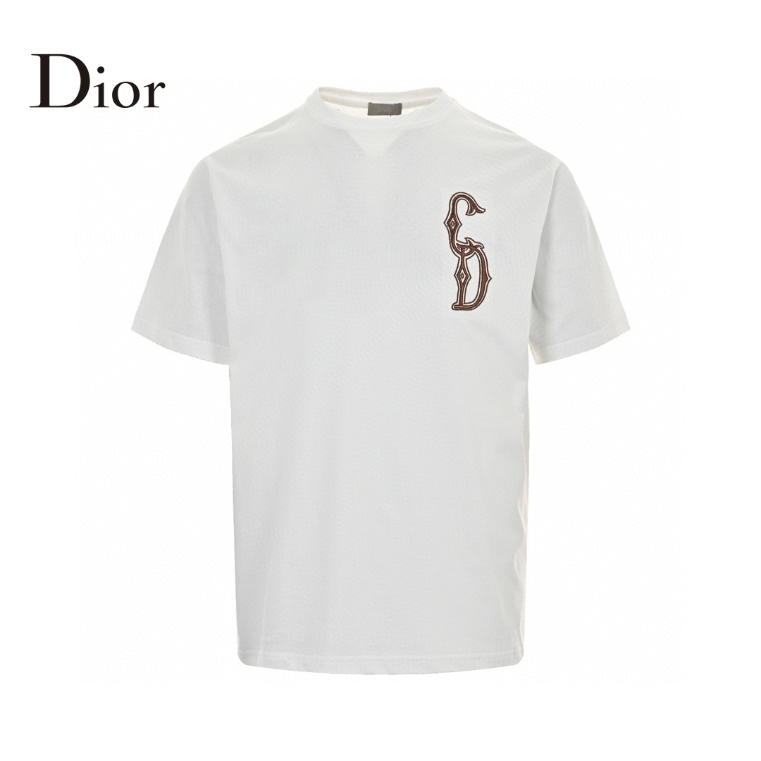 24ss Gold Thread Embroidery CD Logo T-Shirt