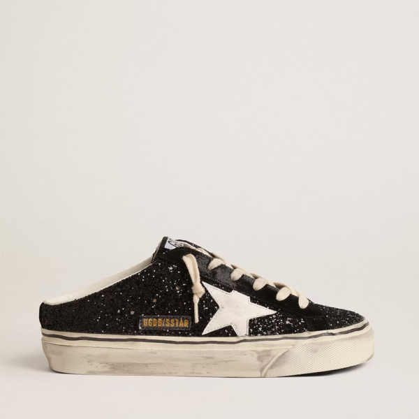Super-Star Sabots in black glitter with white bio-based star