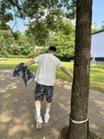 24ss Square Grid FF Logo Flax Tassels Short